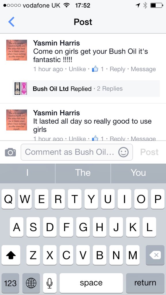 BushOilUK's tweet photo. Great comments today. Another happy customer #howdoesyourgardengrow #ladygarden #bushoil xxx https://t.co/575XVwpk2m