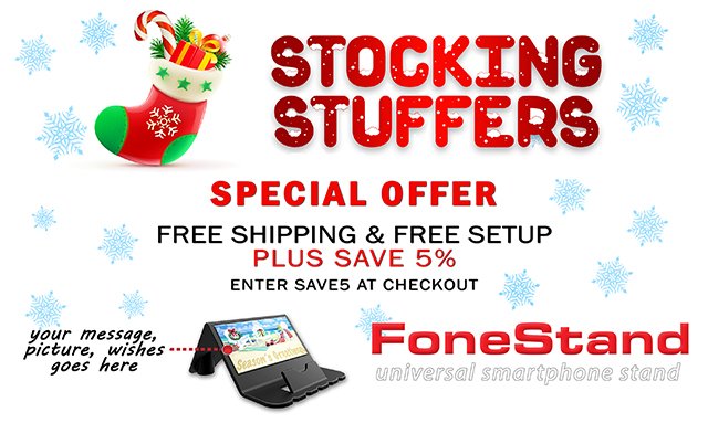 FoneStand's tweet image. Holiday special. Customize the FoneStand to your liking. fonestand.com/holiday/ shipping in time for xmas