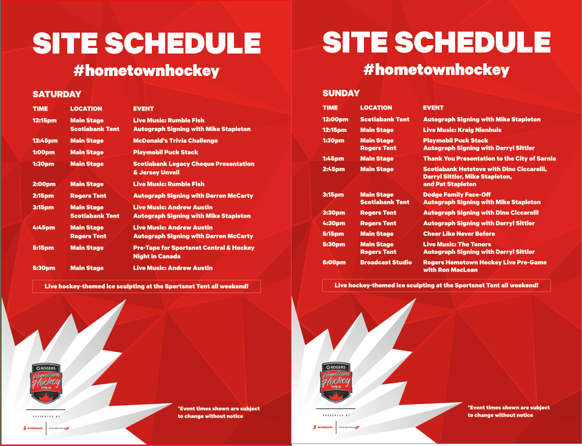 sarnianewstoday's tweet photo. Rogers Hometown Hockey prepares for weekend event. Road closures and event schedule here: https://t.co/wmo9jrbk1Z https://t.co/SCgT9k2T7o