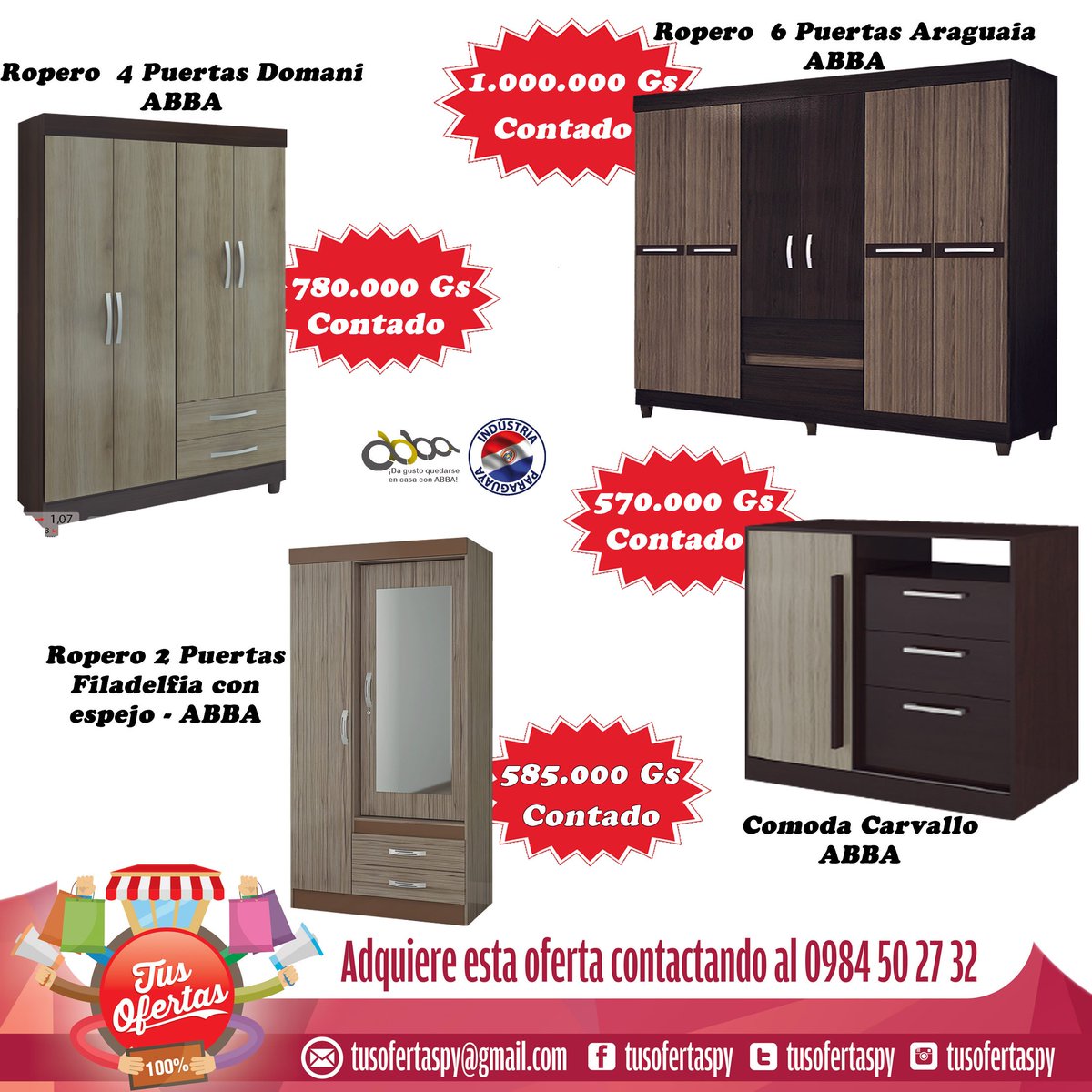 tusofertaspy's tweet photo. OFERTAS DEL DÍA!!! Lleva el Ropero que siempre soñaste a un precio contado sin competencias. Pedido al 0984502732. https://t.co/W0Wtw68YXU