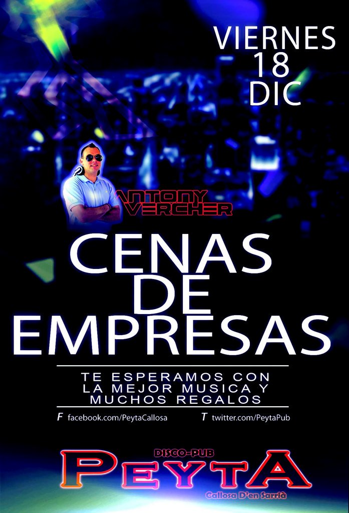 PEYTAPub's tweet photo. Este viernes 18 tira el primer cartucho de Navidad'15...
🔊🎅🎅🔊
Si estas de cena ya sabes que hacer.. @AntonyVercher https://t.co/9DjgF59qnz