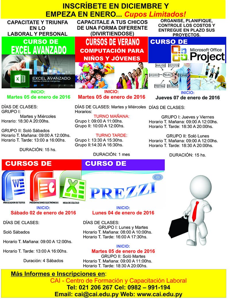 caicursos's tweet photo. Cursos en Enero 2016 en el CAI #hoypy #abcpy #uhpy #lanacionpy #cronicapy https://t.co/k1SiNqPYsM