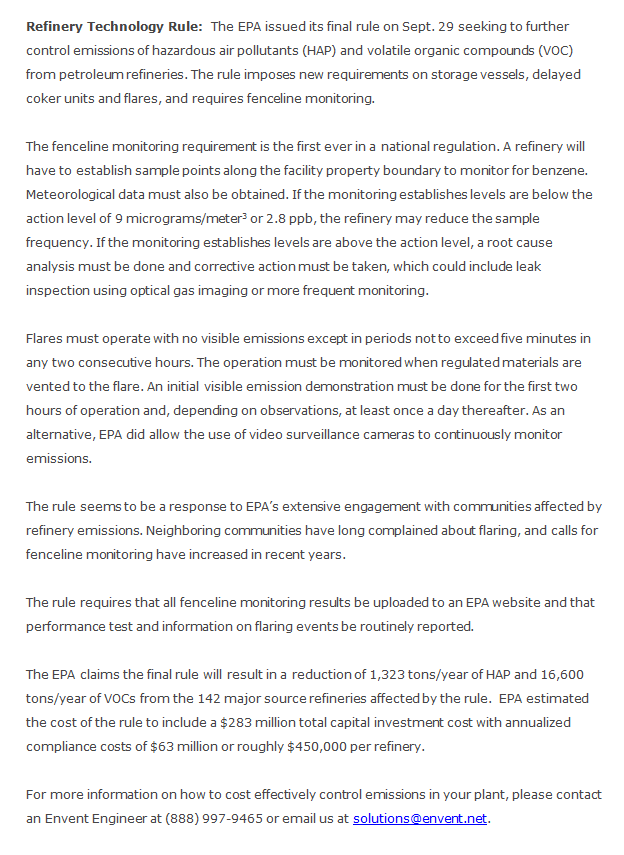 TANKDEGASSING's tweet photo. Refinery Technology Rule:  The EPA issued its final rule on Sept. 29 https://t.co/GHbcefFK1S