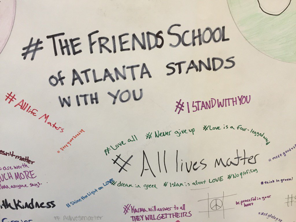 FSAtl's tweet photo. FSA middle schoolers created banner w/hashtags in show of solidarity w/Mohammed Schools. #AllLivesMatter https://t.co/c5r1Pe1bzW