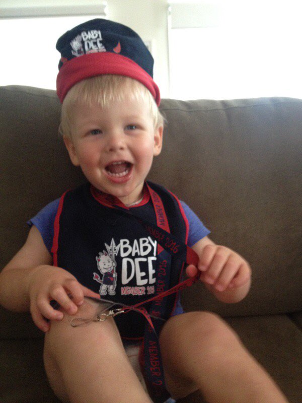 Young Jack is very happy with his first ever Demon membership <a href="/melbournefc/">Melbourne Demons</a>. Go Demons! #BabyDee