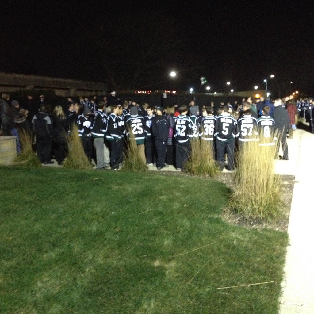 St Jude's Knights hockey team at St Rita for visitation for Firefighter Dan Capuano, who was a coach