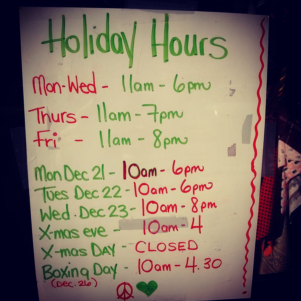 Holiday hours!
