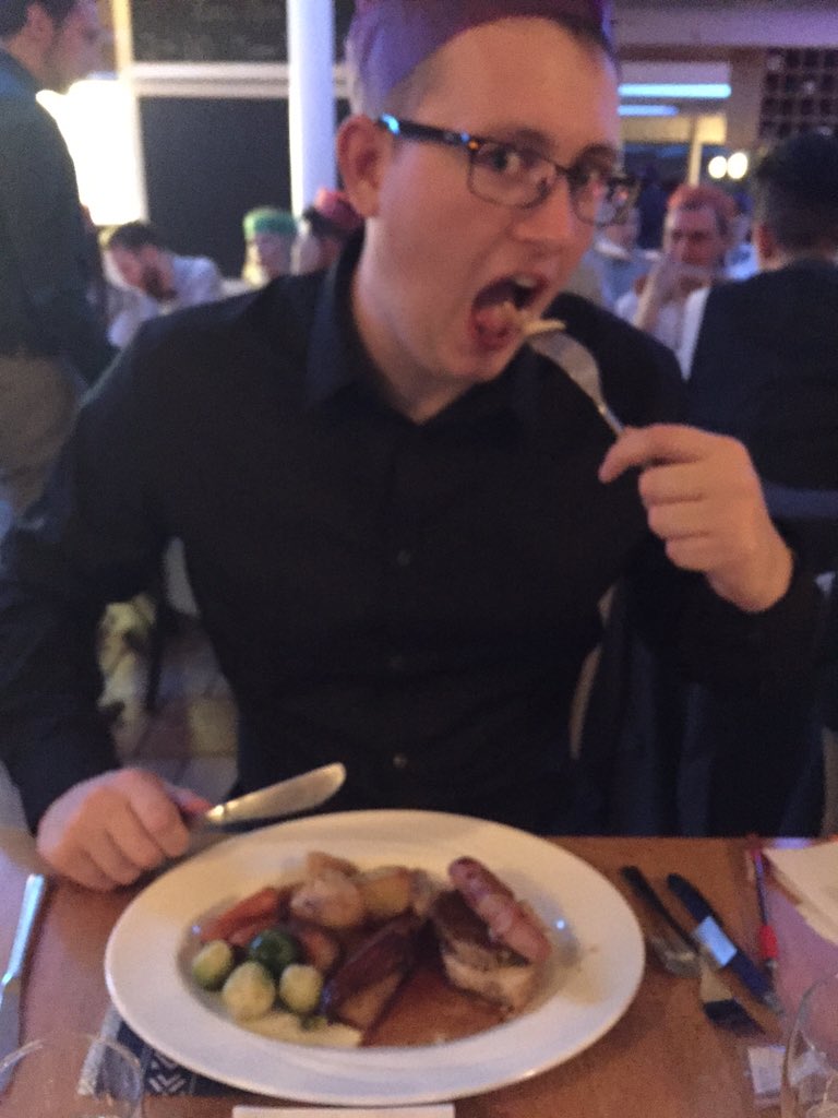 LSingleton10's tweet photo. Flagg's got a mouthful #TJQuizmasParty https://t.co/uskLxcacEr