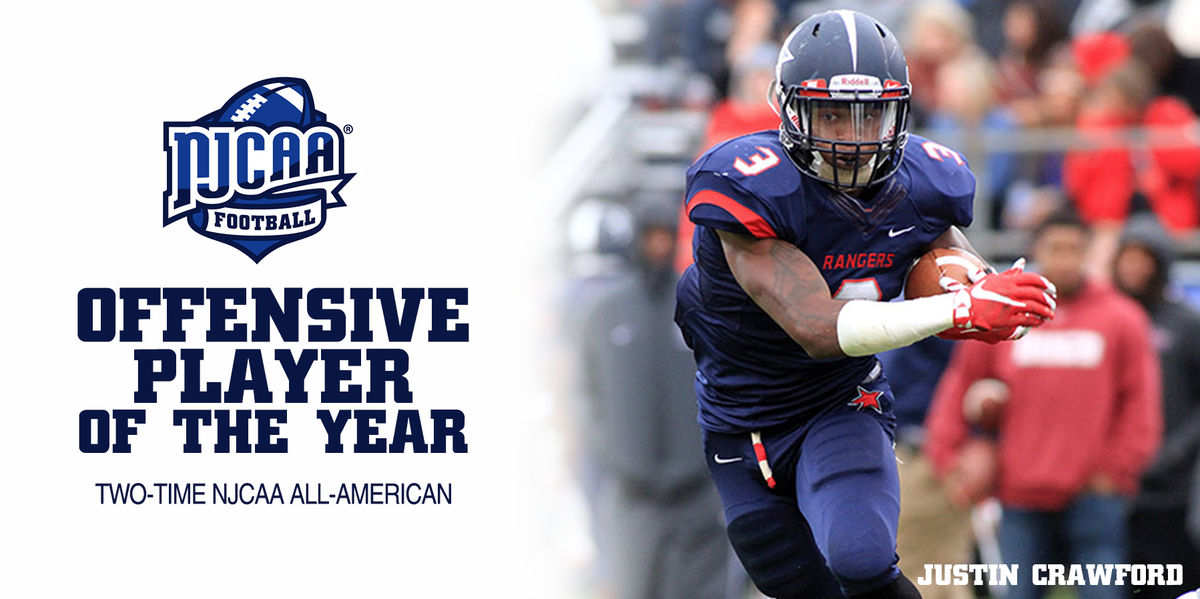 NWCC_Rangers's tweet image. Sophomore RB Justin Crawford has been tabbed the 2015 Spalding® NJCAA Football Offensive Player of the Year!
