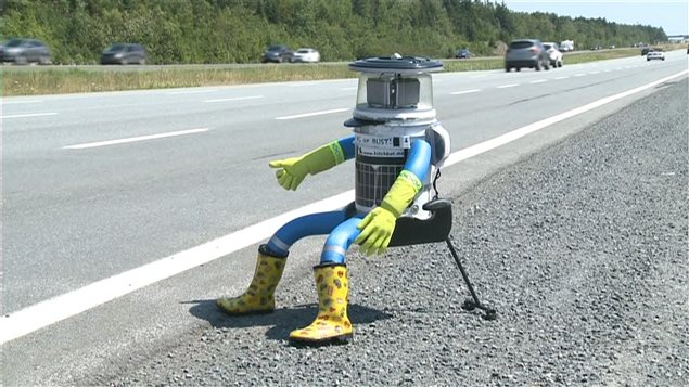 Canada's tweet image. Have you met HitchBOT? Visit 1st hitchhiker robot to have crossed Canada at @SciTechMuseum (photo:@CBCRadioCanada)