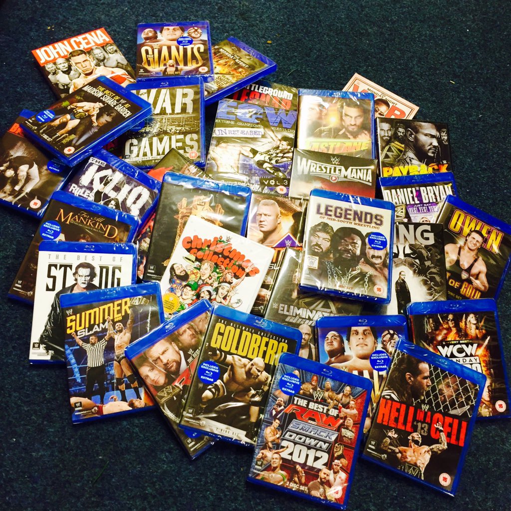 WWEGP's tweet photo. #GorillaPosition giveaway! Win all these #WWE DVDs/BluRays! Follow &amp; RT. Over 18s &amp; in UK only. Ends 03/01 midnight https://t.co/ElE4cX22Sh