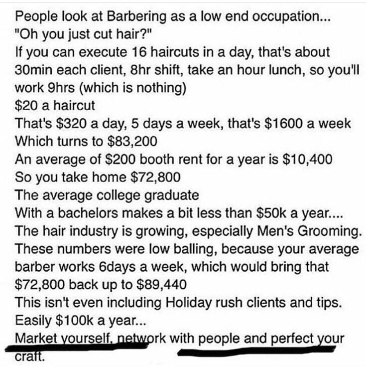 TOOTTHEBARBER's tweet photo. I be breaking them numbers down for barbers so they can put how much money they can make into perspective https://t.co/Jefacrba7t