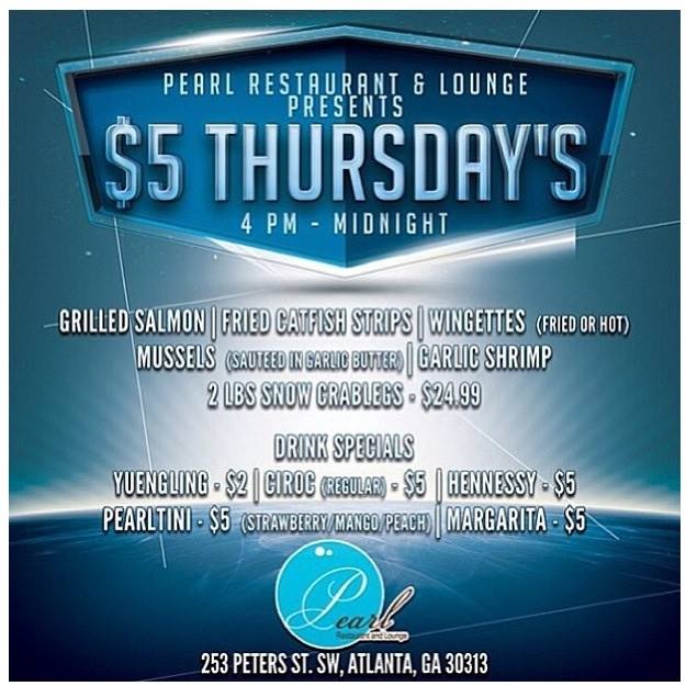 PearlLoungeATL's tweet photo. It's time again $5 Thursday cant wait to you the place where everybody knows your drink... https://t.co/pqkfr5a8nB