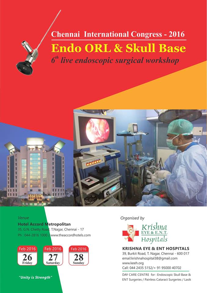 IWGEES_EES's tweet photo. India Endoscopic Ear and Skull Base course next February, 2016 in Chennai. https://t.co/5sOW67fnZC