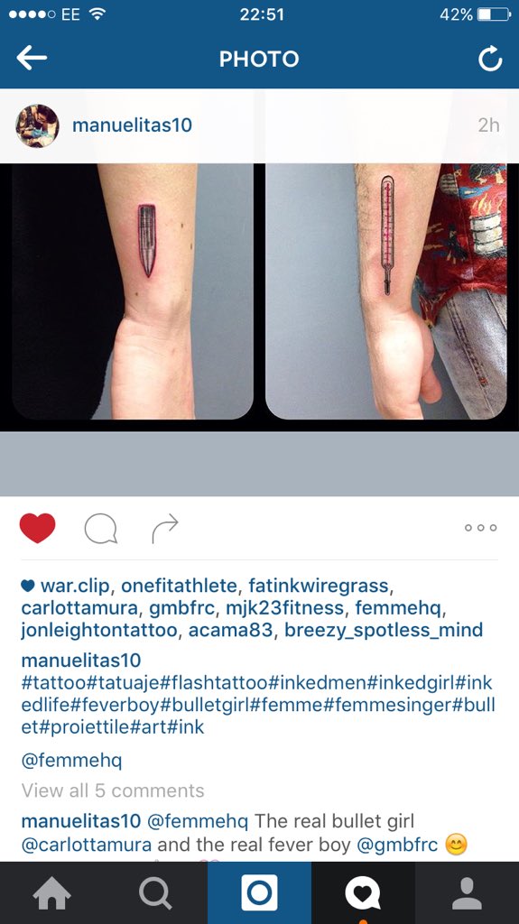 lau_ra_lau_ra's tweet photo. Two people got #BulletGirl and #FeverBoy tattoos today. 😱💗 https://t.co/9GE7DY6RrB