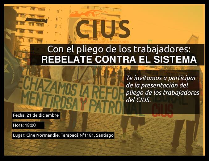 jmarquezg22's tweet photo. Lunes 21, 18 hrs acto CIUS @CIUSchile @SindicatoCDF @fedlosbronces @FTETRABJADORES https://t.co/9Gl9pSeMpP