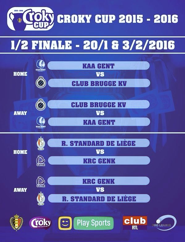 #Croky can't wait to see <a href="/KAAGent/">KAA Gent</a> - <a href="/ClubBrugge/">Club Brugge KV</a> &amp; <a href="/Standard_RSCL/">Standard de Liège</a> - <a href="/KRCGenkofficial/">KRC Genk</a> in the semi-finals #Congrats !!