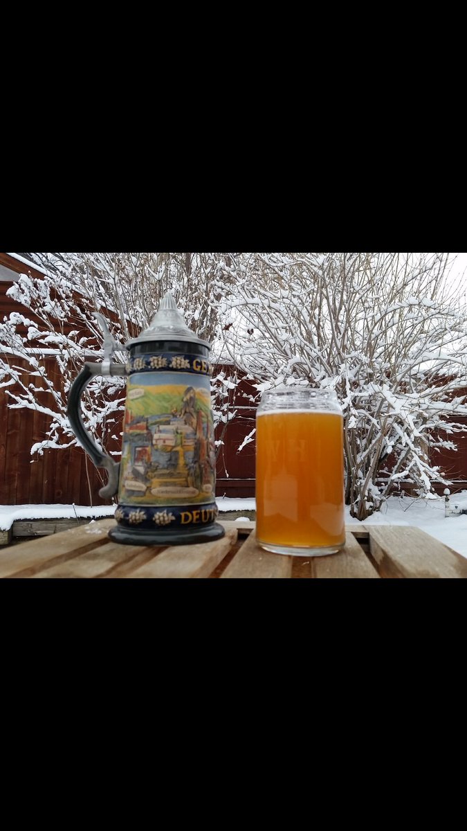 Prost! Tasting our first German Hefe. Drinking in a Winter Wonderland.