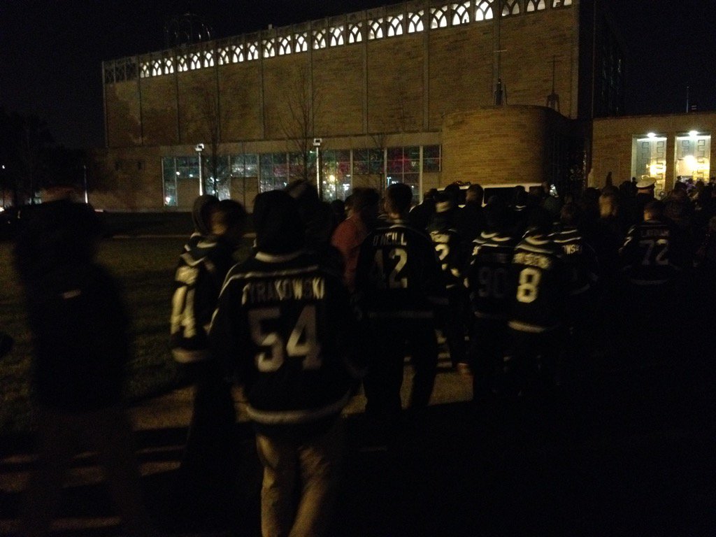 St Jude hockey team outside St Rita for Dan Capuano visitation