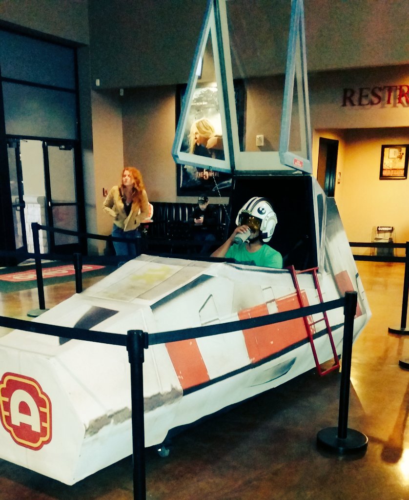 ZeeSegal's tweet photo. Dining/flying to see the new Star Wars movie with the #codeupfam! Thanks @drafthouse @gocodeup!!! https://t.co/5UuJ2L2Pqk