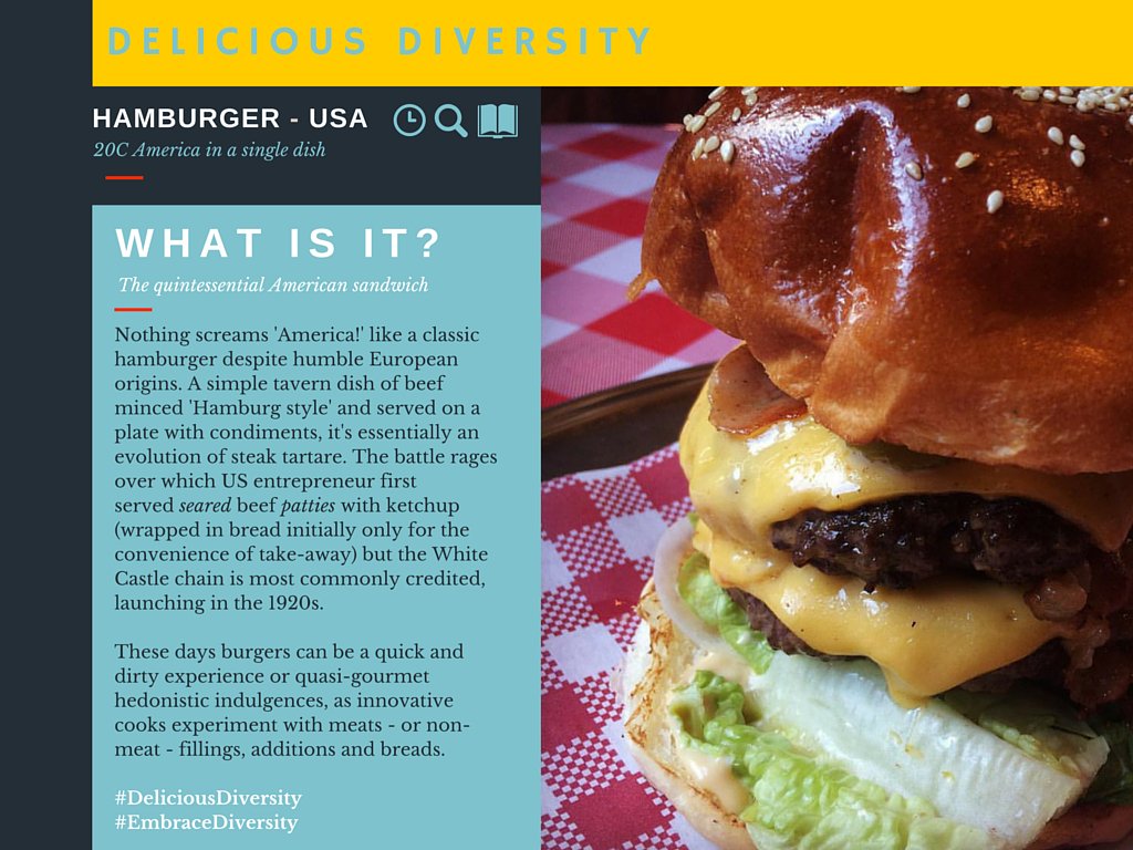 This week's #DeliciousDiversity is an American classic - the ubiquitous #hamburger #embracediversity