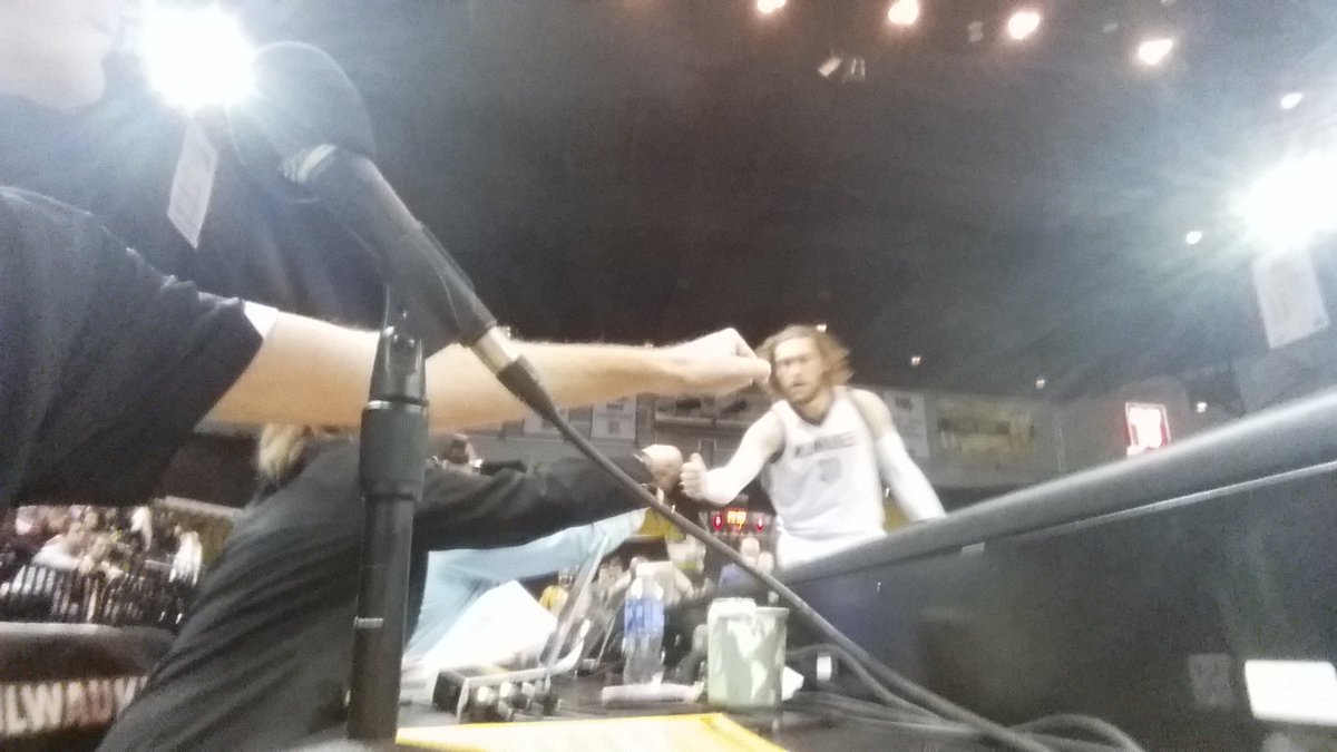 BobBrainerd's tweet image. My view of @Tiby_TheDream34 before checking into the start of each @MKE_MBB game...