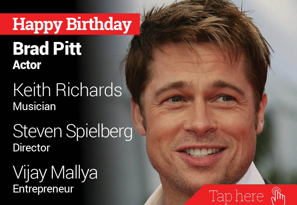 Happy Birthday Brad Pitt, Keith Richards, Steven Spielberg, Vijay Mallya 