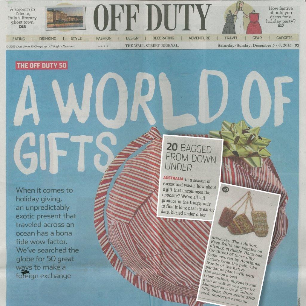 @JamFactoryAU featured in Wall Street Journal gift guide <a href="/WSJ/">The Wall Street Journal</a> promoting exquisite dilly bags from <a href="/ManingridaArts/">Maningrida Arts</a>