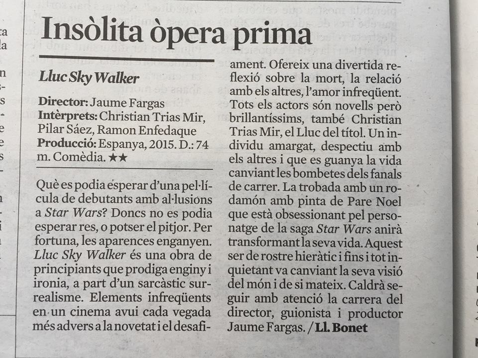 Lluc_Skywalker_'s tweet photo. Avui #critica de @llbonetmojica a @LaVanguardia Què bé! #llucskywalker #quelaforçatacompanyi no tot es #starwars https://t.co/dQ6M5Jebvj