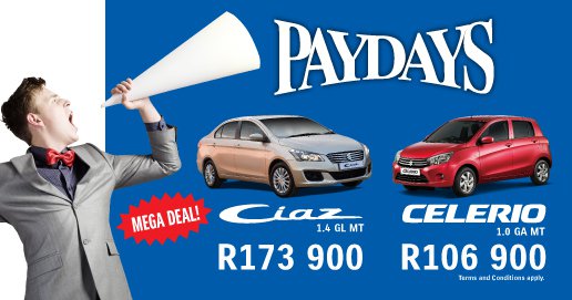 SuzukiPinetown's tweet photo. Suzuki Ciaz now at an incredible R2 489 per month.*  The Suzuki Celerio now at R1 499 per month* https://t.co/a9DijSGKEY