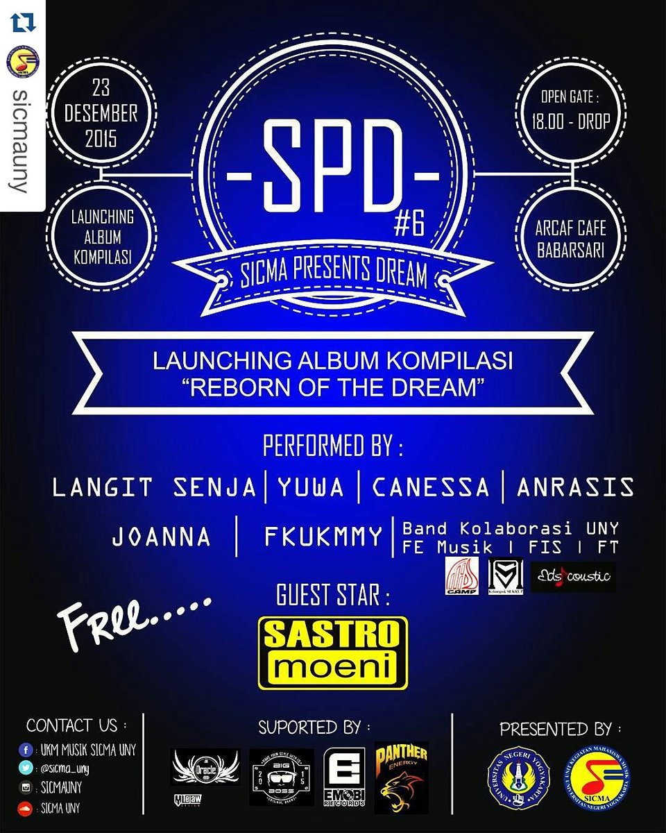 Launching album sicma  "REBORN OF THE DREAM " | 23 des 2015 at arcaf cafe babarsari start 7pm | free <a href="/105musicrew/">105Musicrew STIEYKPN</a>