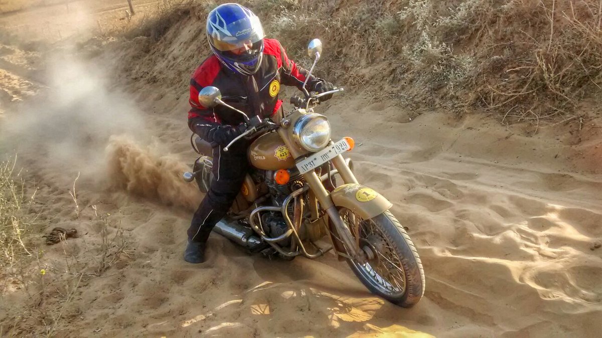 royalenfield's tweet photo. Sun and sand. Two things you can safely take for granted on the Tour of Rajasthan. #TOR2015 #royalenfield https://t.co/RbPjyZI5Rd