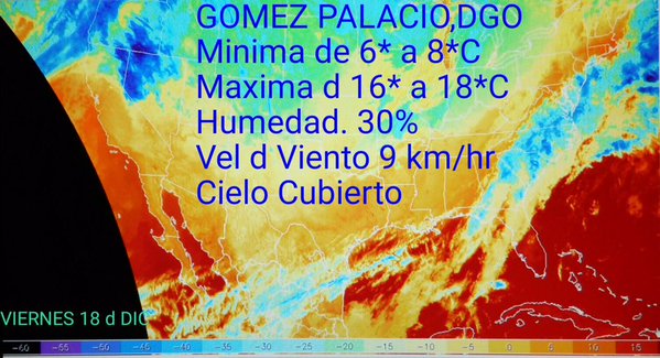 torreon's tweet photo. PC @gp_dgo pronostica para viernes temperaturas de 6 a 18 grados y cielo cubierto en la #ComarcaLagunera. https://t.co/s4ZfZaZLMx