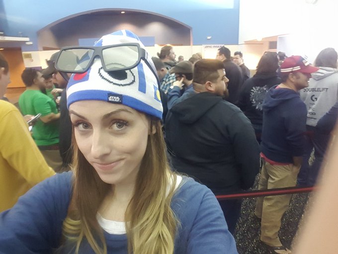 Literally the only chick in line at the theater for the 2 am showing (fyi it is 12:59)  😂😂 #StarWarsTheForceAwakens<a href="/tag/starwarstheforceawakens"class="tags"><span>#starwarstheforceawakens</span></a>