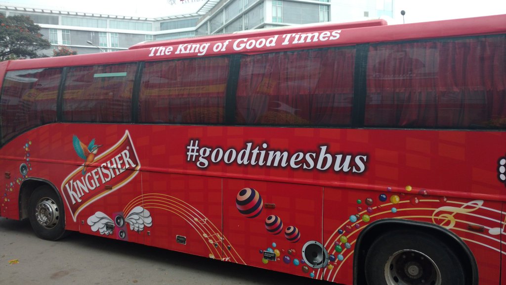 petrolheadremix's tweet photo. @kingfisherworld spotted #GoodTimesBus #OnRoadToGoa at the Forum Mall, Koramangala. 
King of Good Times. https://t.co/5KjZB5MrIq