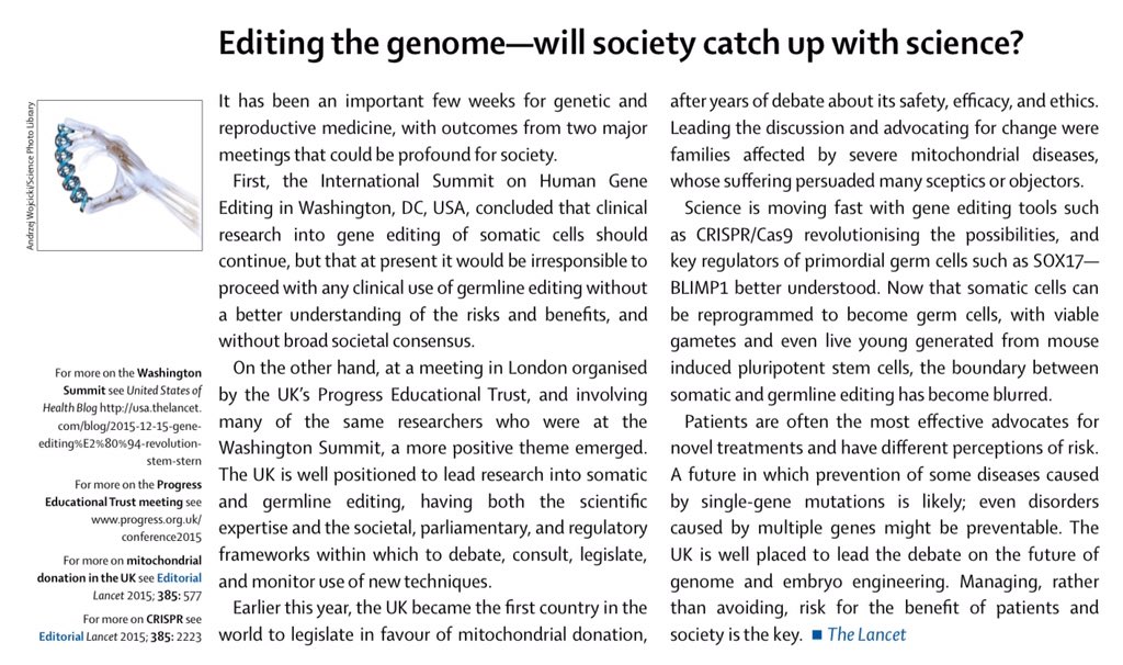 TheLancet's tweet photo. Editorial: #genome editing
https://t.co/eomVDi2rFb https://t.co/Ym4YYiY5KF