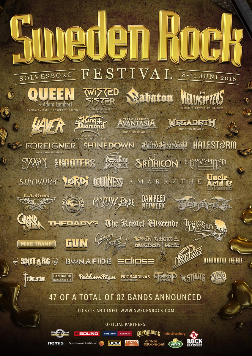 An additional 11 acts have now been confirmed for Sweden Rock Festival 2016c