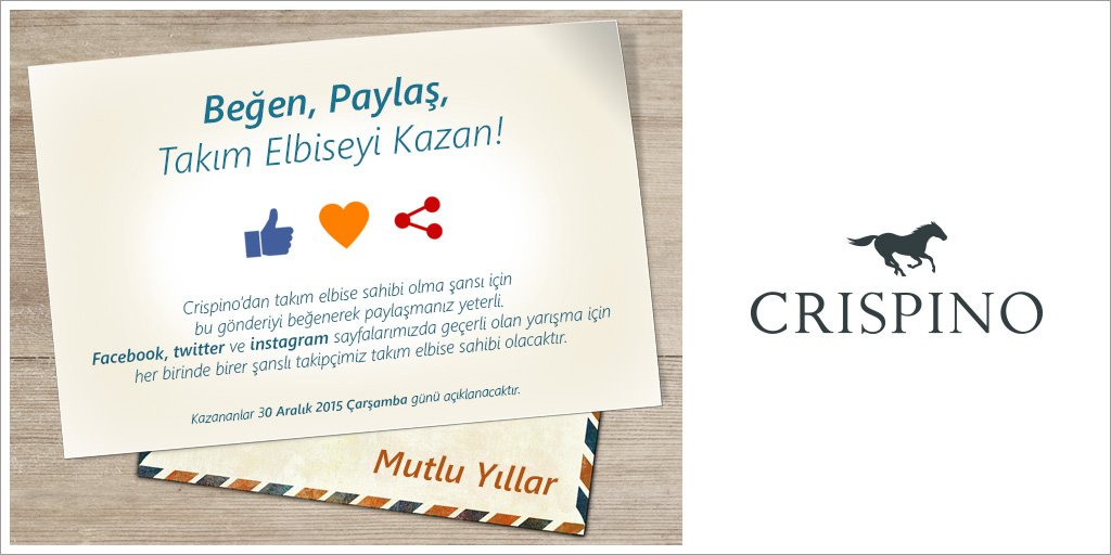Yeni Yıl Hediyeniz Crispino'dan.
Beğen, Paylaş, Takım Elbiseyi Kazan! #yarisma #hediye #mutluyillar