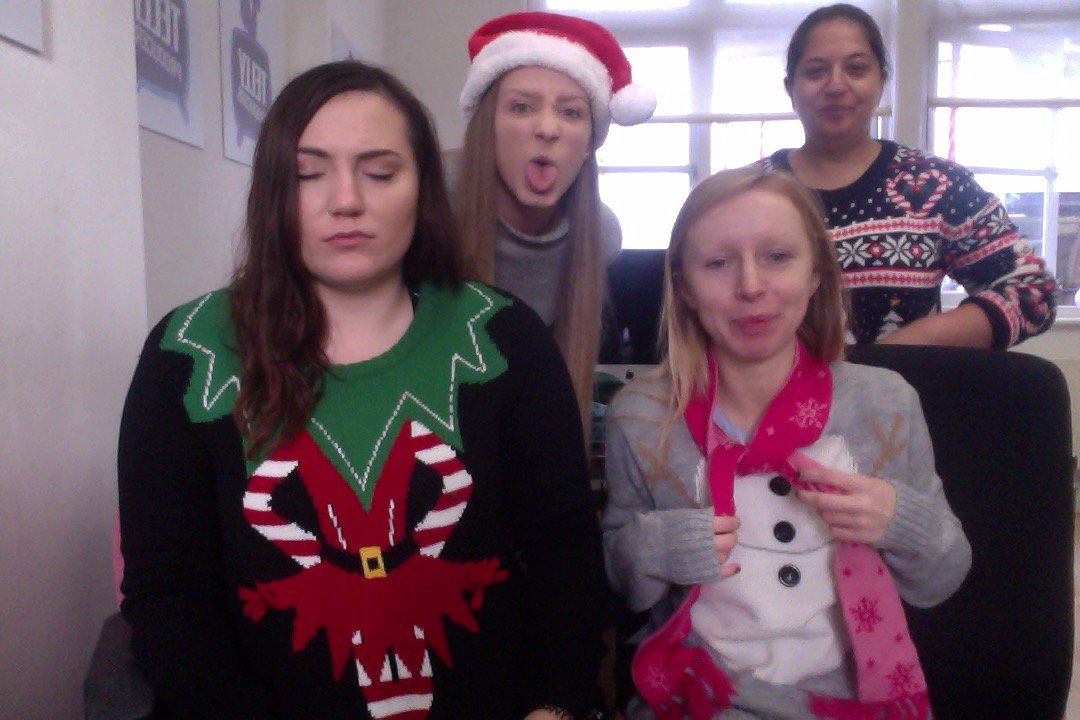 TellyVoices's tweet photo. Last night's Christmas party has hampered the TellyTowers #ChristmasJumperSelfie #TextSantaTruprintSelfie #StayVocal https://t.co/9eRzNOGtd0