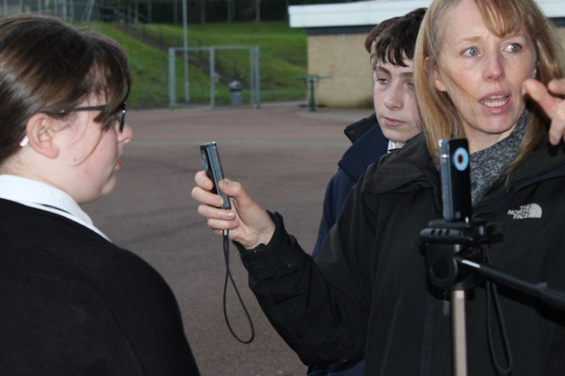 stpaulscomp's tweet photo. S3 film crew outside on a blustery afternoon with Sandie getting to grips with the equipment  @BFI @DigCW2014 https://t.co/Bpy0QbqjSg