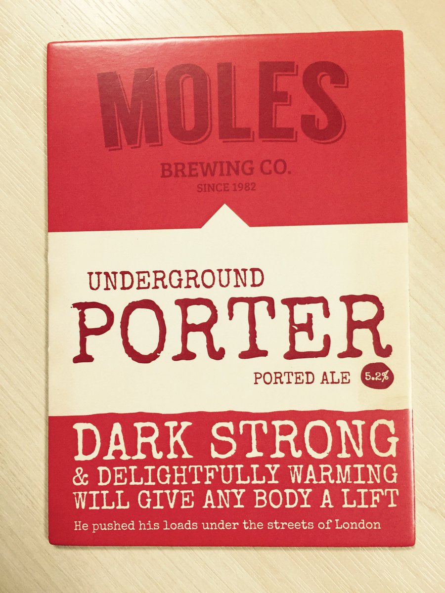 MolesBrewingCo's tweet photo. NEW!! Underground Porter 5.2% available now in 18 pint and 36 pint bag in boxes. Get yours in time for Christmas. https://t.co/mvyn8Ehp4J