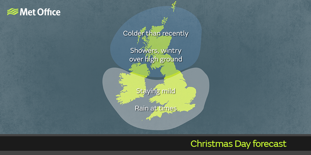 metoffice's tweet photo. Will it be a #WhiteChristmas? Here's the latest forecast for #ChristmasDay https://t.co/7BMt536iNI https://t.co/kGnyF6Frsu