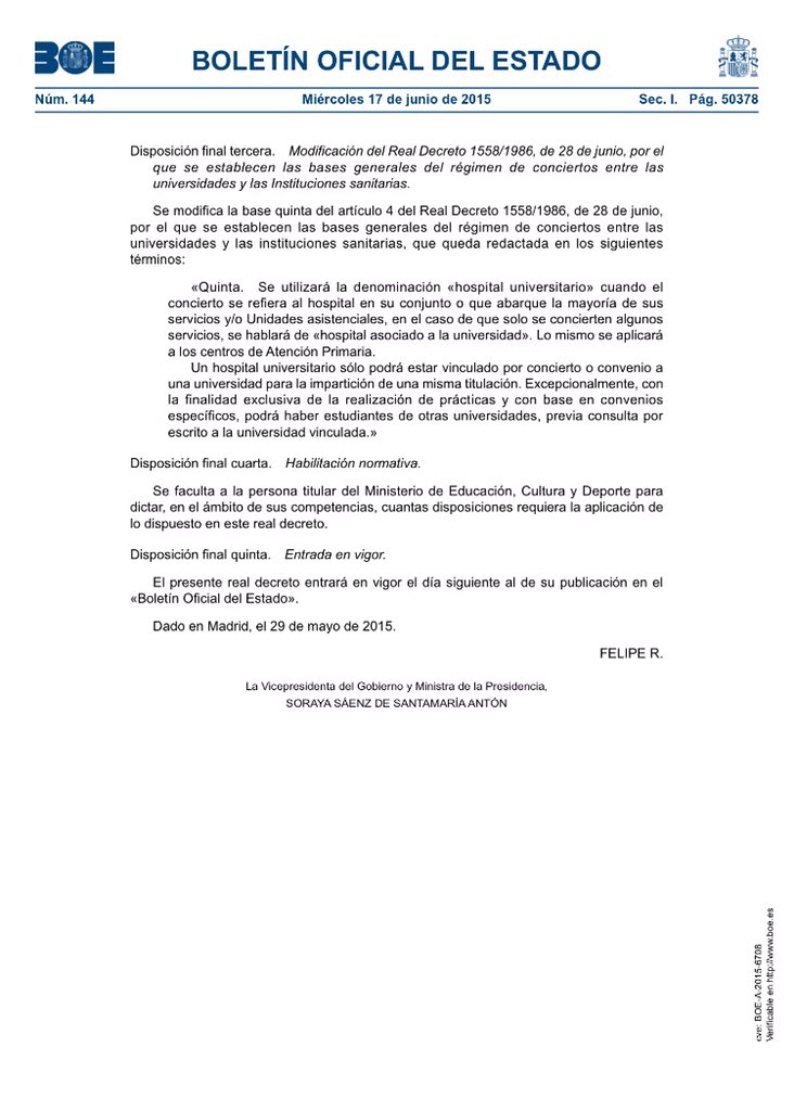 Página del BOE donde se demuestra la posibilidad de compartir hospitales y como se regula.