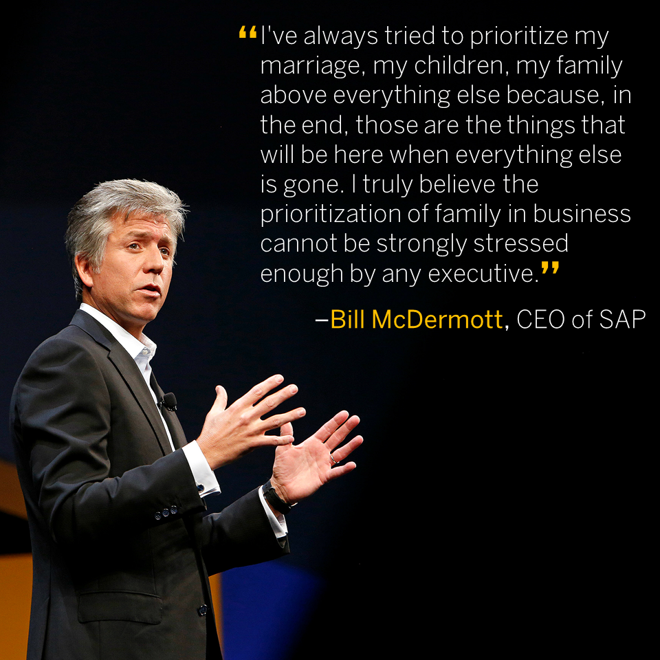 SAP's tweet photo. Work-life balance is a challenge! SAP CEO @BillRMcDermott believes your family should be prioritized in a business. https://t.co/ctHRN1Lgur