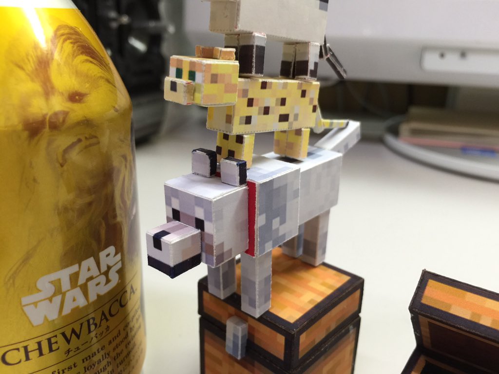 Kawacha Minecraft Papercraft マインクラフト ペーパークラフト ネコ オオカミ チェスト エンチャントテーブル T Co Jmqbdsjpbz