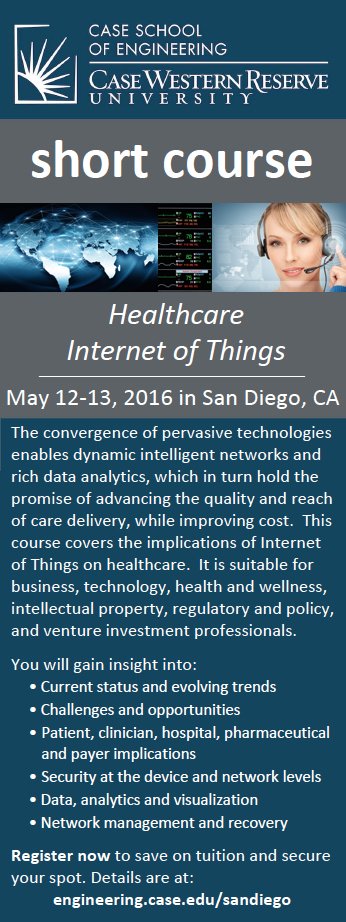 Mehregany's tweet photo. Short course: #Healthcare #IoT. May 12-13, 2016. San Diego. https://t.co/D3dT1T9hwE #HIMSS16 #digitalhealth #mhealth https://t.co/MH1ZDClhR1