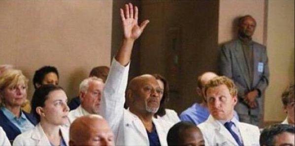 SpeakComedy's tweet photo. *watches 11 seasons of Greys Anatomy*

person: is there a doctor in here?

me: https://t.co/WGwkwK7HXf