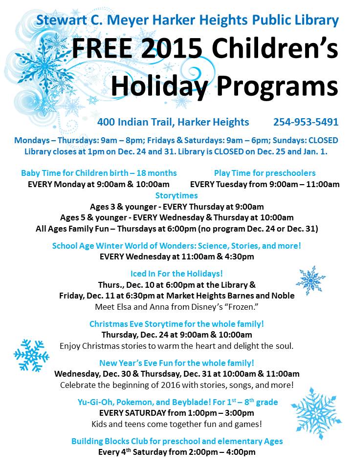 HarkerHeightsTX's tweet image. Are you sad because school is out? No worries! The Library has plenty to do! #HarkerHeightsTX #holidayprograms