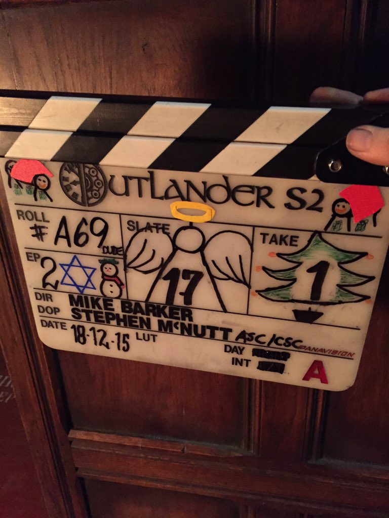 TallShipProds's tweet photo. On the last day of shooting for 2015-the last of my clap board series. A celebration combo platter @Outlander_Starz https://t.co/UHT3cLALAk