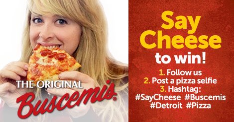Win a pizza party pack! Take a pizza selfie &amp; see below.  <a href="/BuscemisCorp/">Buscemis Pizza</a> #SayCheese #Buscemis #Detroit #pizza #yum